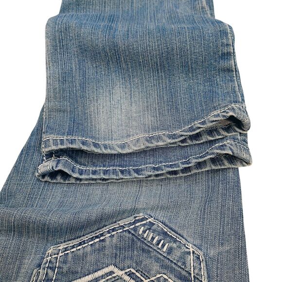 BKE Fulton Mens 31R Denim Blue Jeans Bootcut Medium Wash Thick Stitch Cowboy - Picture 13 of 16